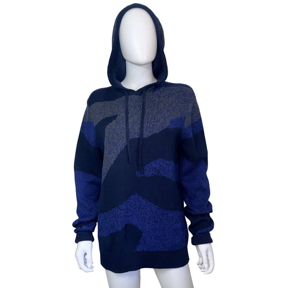 SUN STONE Hoodie Womens S Blue Camo 100% Cotton Knit Pullover Hooded Casual